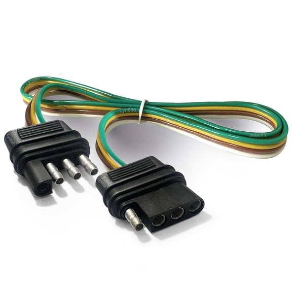 Lyn666 Trailer Wire Extension 4-Way 4 Pin Plug, 4 Wire 4-Flat Connector with Male & Female Plug 18 AWG 26 inch Hitch Light Trailer Wiring Harness Extender