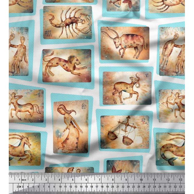 Soimoi Rayon Fabric Zodiac Sign Patchwork Print Fabric by The Yard 56 Inch Wide