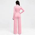 thumbnail image 5 of Girony Women's Polka Dot Workout Outfit Set, Zip Up Stand Collar Jacket & High Waist Flared Pants 2 Piece Yoga Tracksuit, 5 of 8
