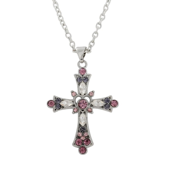 Pink Crystal Cross Pendant Necklace Indie Cross Zircon Choker for Egirl Eboy Woman