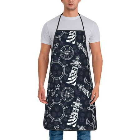 

Xecao Anchors and Lighthouse Print Funny BBQ Chef Aprons for Men Women Adjustable Kitchen Cooking Aprons with Pocket Waterproof Oil Proof No Pilling Fading