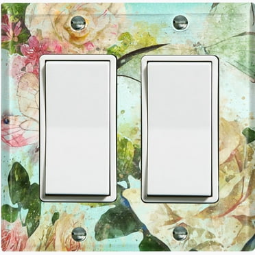 Metal Light Switch Plate Outlet Cover Flower White Rose Teal Wallpaper ROS014