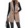thumbnail image 2 of Womens Long Vest Sleeveless Lapel Double Breasted Fall Winter Coats Jackets Color L, 2 of 7