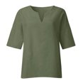 thumbnail image 4 of Pincandy Women's Fashion Summer V Neck Leisure Three-quarter Long Sleeve Plus Size Tops Gauze Split Side Casual Dressy Blouses Crew Neck Loose Tunic Tops,Army Green,XL, 4 of 5