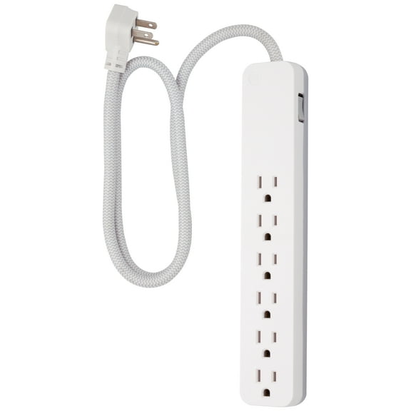 GE 6 Outlet Surge Protector with 3 ft. Designer Braided Extension Cord, White