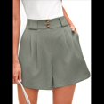 thumbnail image 1 of Pantalones Cortos de Trabajo Informales para Mujer, de Verano 2025, con Cintura Alta Elástica, Plisados, Aberturas Laterales y Bolsillos. Verde L, 1 of 9