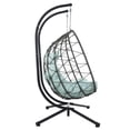 thumbnail image 4 of Blue Steel 2-Person Indoor Outdoor Wicker Hanging Egg Chair with Stand, 4 of 15