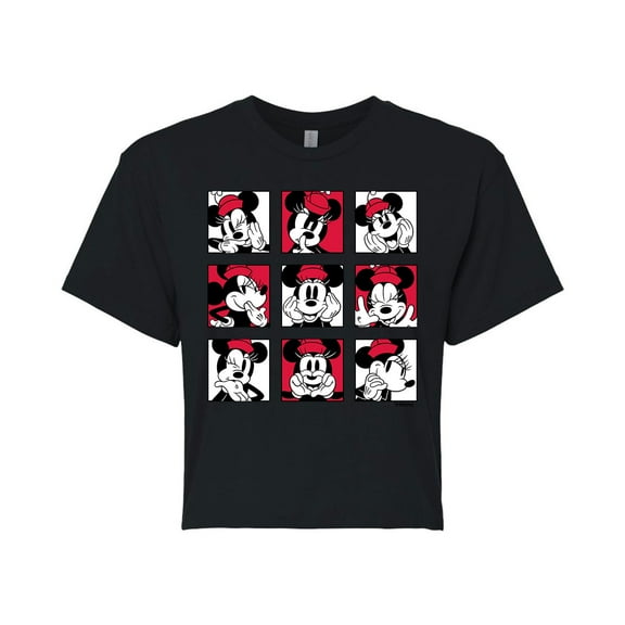 Mickey & Friends - Minnie Grid - Juniors Cropped Cotton Blend T-Shirt