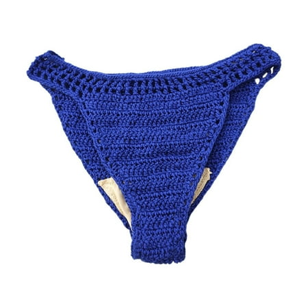 HYSYSB Thong Bathing Suit for Women bikini Bottoms for Women side Tie Bikini Bottom ruched Swim Bottoms ladies Handmade Crochet Bikini Shorts Belt Lined Knitted Swim bikini Shorts Blue M