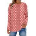 thumbnail image 3 of HVOBTTY Women's Long Sleeved T Shirt, Fall and Winter Tops for Women, Women's Casual Fashionable Polka Print Crew Neck Loose Fitting Long T Shirt Pink, Pink, 3 of 5