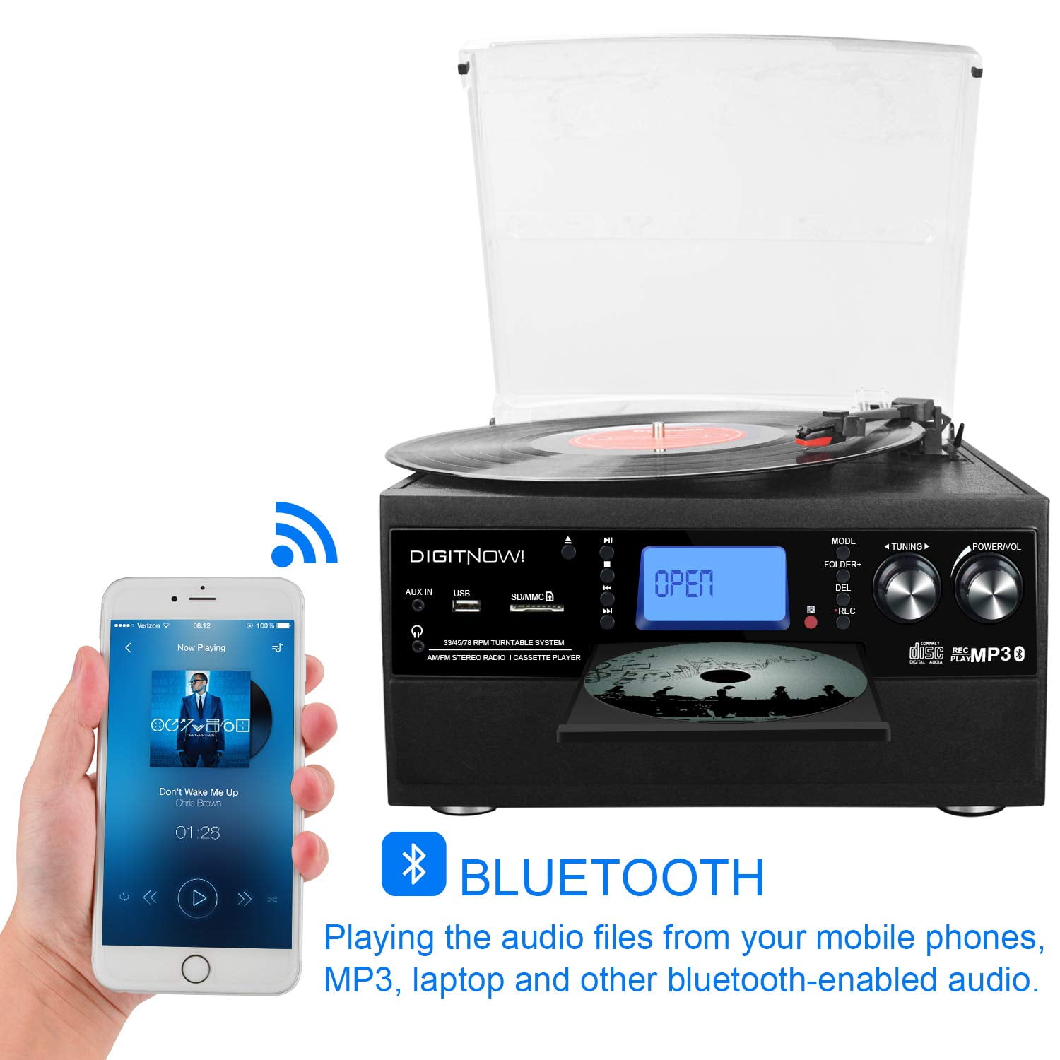 digitnow bluetooth record player