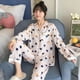 thumbnail image 1 of Conjuntos de pijamas a rayas para Mujer, ropa de dormir de punto de algodón para Mujer, Pijama de dibujos animados para Mujer, ropa de casa Pjs de 2 piezas, 1 of 4