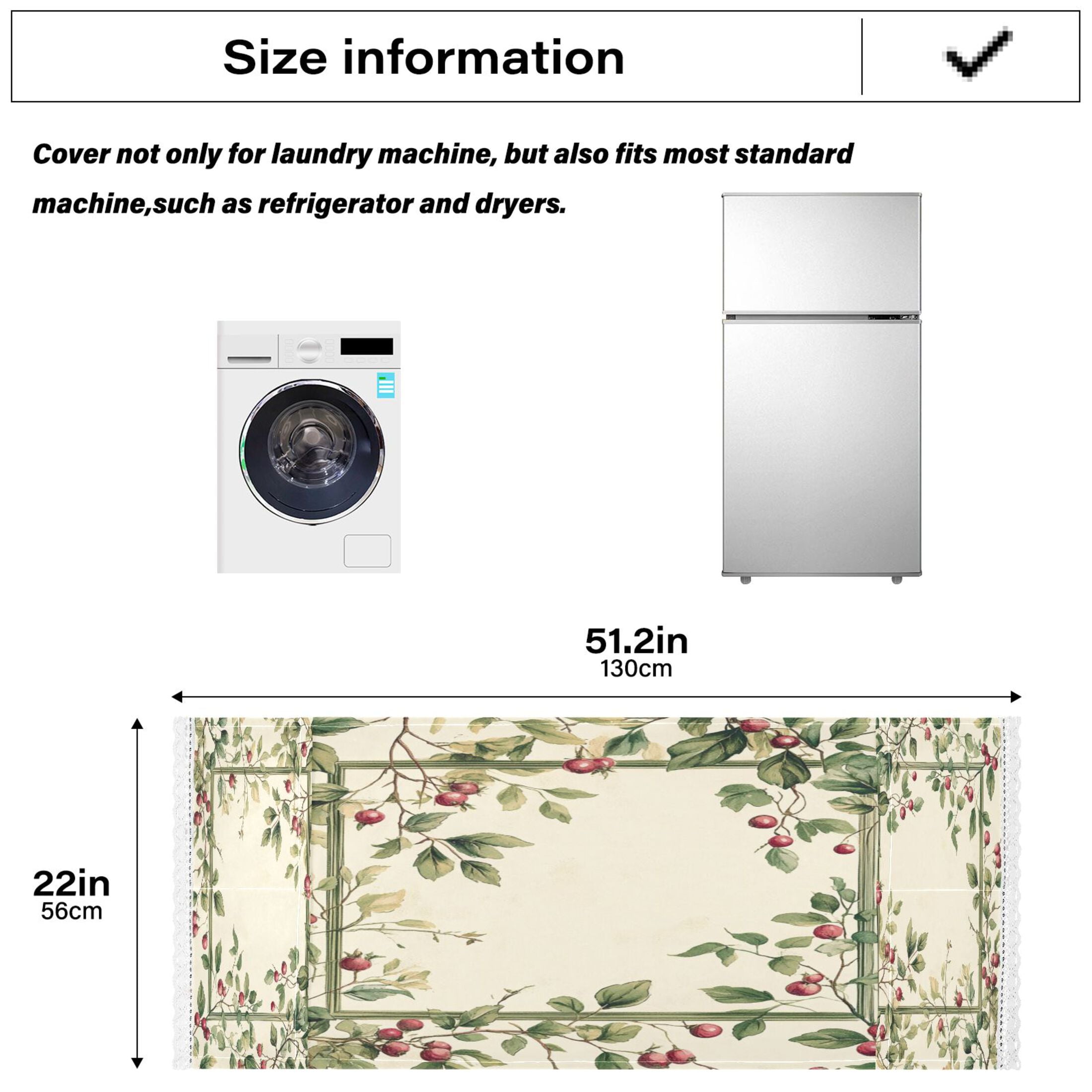 Red Fruit PatternWasher and Dryer Covers Dust-Proof and Oil Resistant Fridge Cover with 4 Storage Pockets Washing Machine Top Cover for Laundry Kitchen Home 51.2 x 22 In