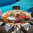 thumbnail image 6 of Pumpkin Football Fall Round Tablecloth, Fitted Table Cover with Elastic for 55"-60" Round Tables, Thanksgiving Sunflower Maple Beige Table Cloth Outdoor Indoor Dinning Party Waterproof Tablecloths, 6 of 7