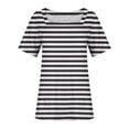 thumbnail image 5 of VERUGU Womens Tops Short Sleeve Square Neck Shirts Summer Trendy Stripe T-shirts Loungewear Casual Loose Comfy Tunic Blouses for Leggings Black L, 5 of 5