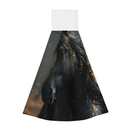 

Sikiie Black And Gold White Horse Hand Towel with Loop Hanging Towel Absorbent Tie Towels for Kitchen Tea Bar Bathroom Decor