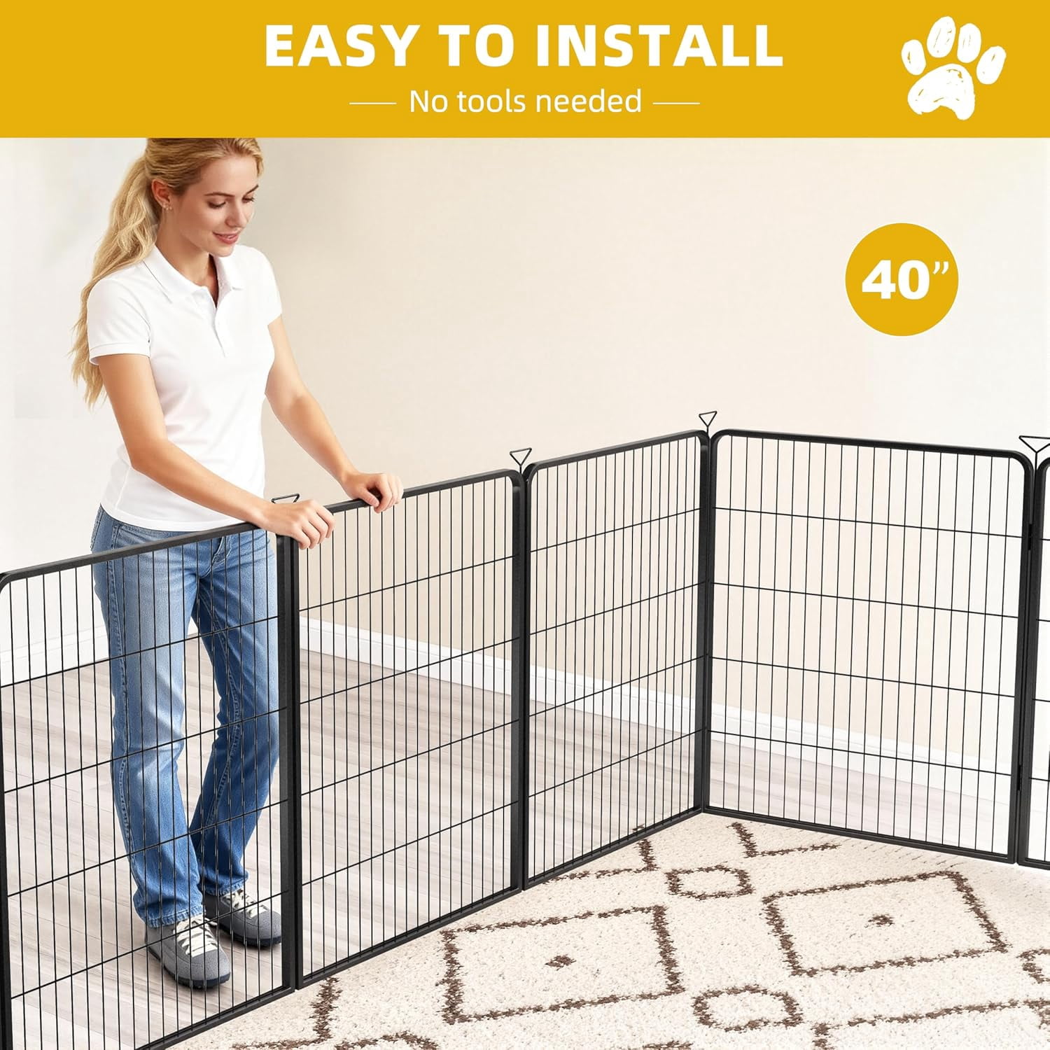 Dog Playpen for Indoor,Outdoor,Yard,RV Camping,24 inch 8 Panels Dog Play Pen,Heavy Duty Metal Dog Gate,Anti-Rust Coating Dog Fence Exercise Pen for Puppy and Small Dogs