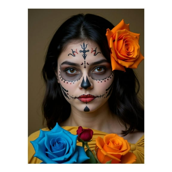 Diamond Art Kit for Adults, Dia De Los Muertos Face Art Roses Diamond Painting for Adults Beginners, DIY Diamond Art Painting Kits, 5D Diamond Painting Crafts for Home Decor 12x16 Frameless