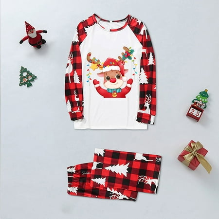 

ERTUTUYI Christmas MOM Matching Family Pajamas Sets Christmas PJ s With Print And Plaid Printed Long Sleeve Tee And Bottom Loungewear White M