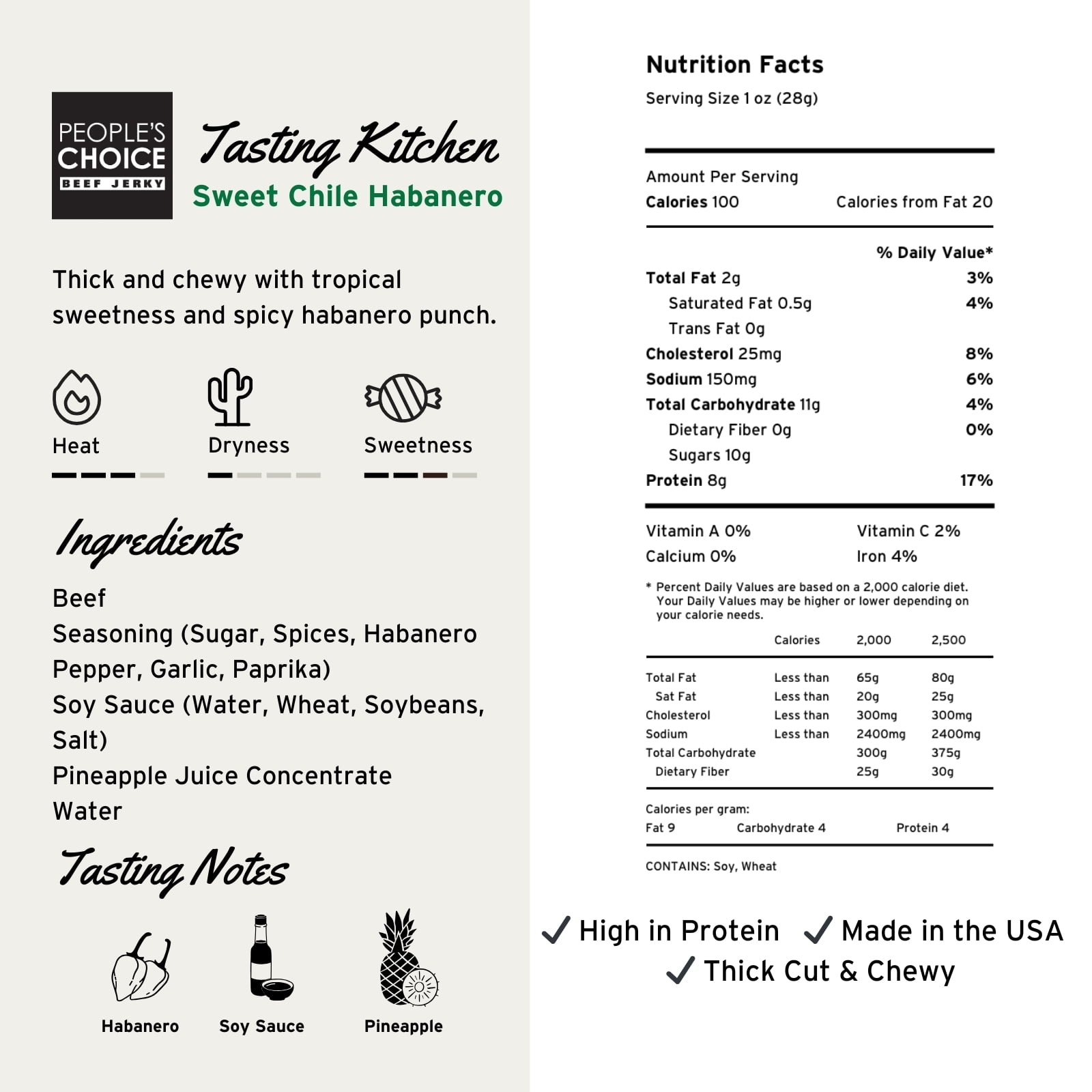 People's Choice Beef Jerky - Tasting Kitchen Small Batch - Sweet Chili Habanero - 1 Pound - 1 Bag