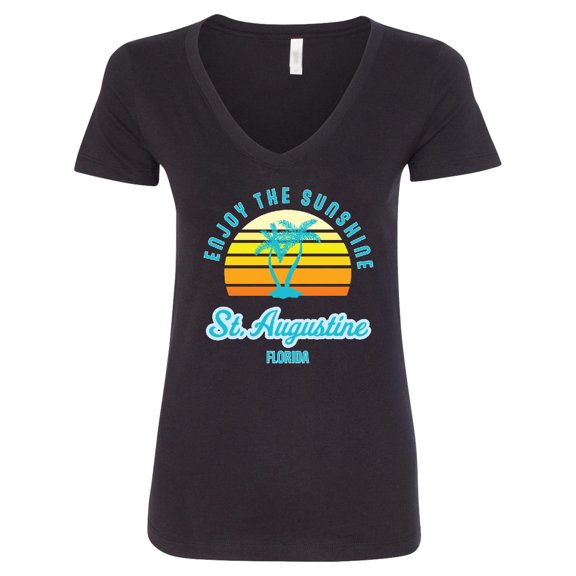 Inktastic Summer Enjoy the Sunshine St. Augustine Florida in Blue Women's V-Neck T-Shirt