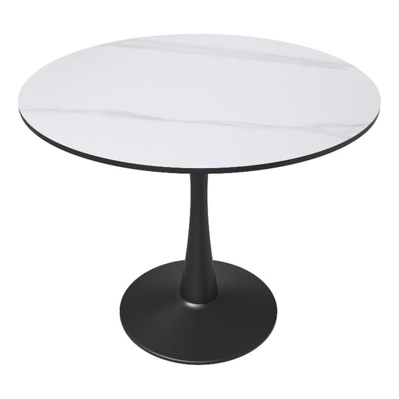 Pemberly Row Dining Table 35" Sintered Stone Tabletop in Black Steel in White