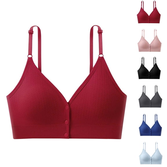 Women's Front Closure Bra, Full Coverage V Neck Wire Free Bra with Spaghetti Straps, Comfort Feel | VerBelle,Black Free Size
