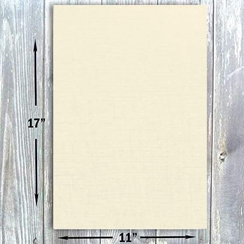 Hamilco Ivory Linen Textured Cardstock Thick Paper - 11 x 17" Heavy Weight 80 lb Cover Card Stock - 25 Pack