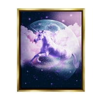 Stupell Industries Unicorn in Outer Space Fairy Tales & Fantasy Painting Gold Floater Framed Canvas Art Print Wall Art, 17 x 21