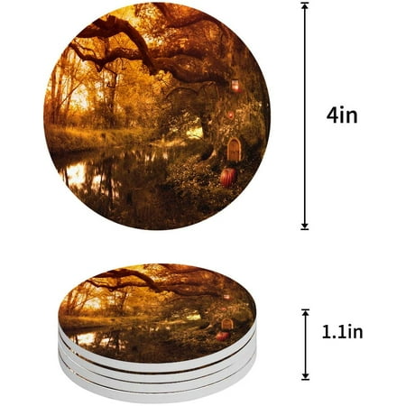 

FMSHPON Mysterious Fairy Forest Set of 4 Round Coaster for Drinks Absorbent Ceramic Stone Coasters Cup Mat with Cork Base for Home Kitchen Room Coffee Table Bar Decor