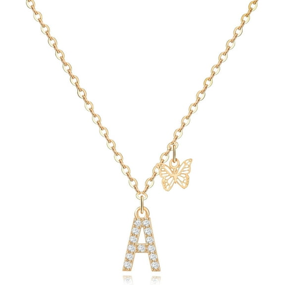DobGot Dainty Initial Necklace Butterfly Pendant Necklace, 14K Gold Plated Cubic Zirconia Letter Dainty Necklaces Jewelry Birthday Gifts For Women[o428]
