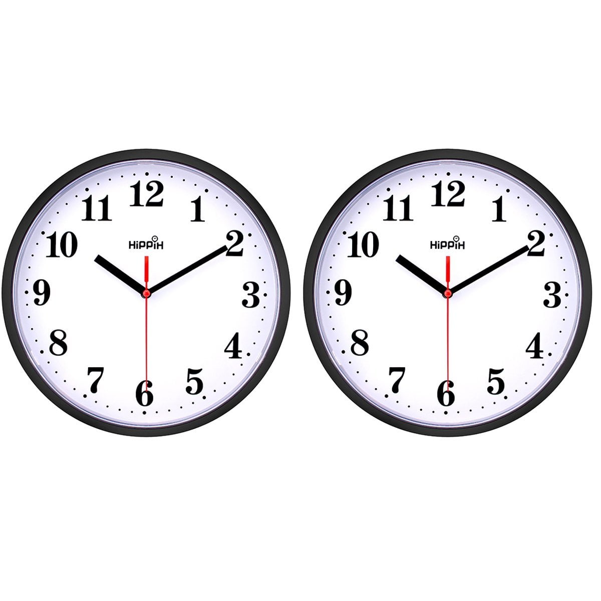 Silent Analog Modern Wall Clock Battery Operated Non Ticking Clock-Black HIPPIH 2 Pack 10 Inch Wall Clocks 