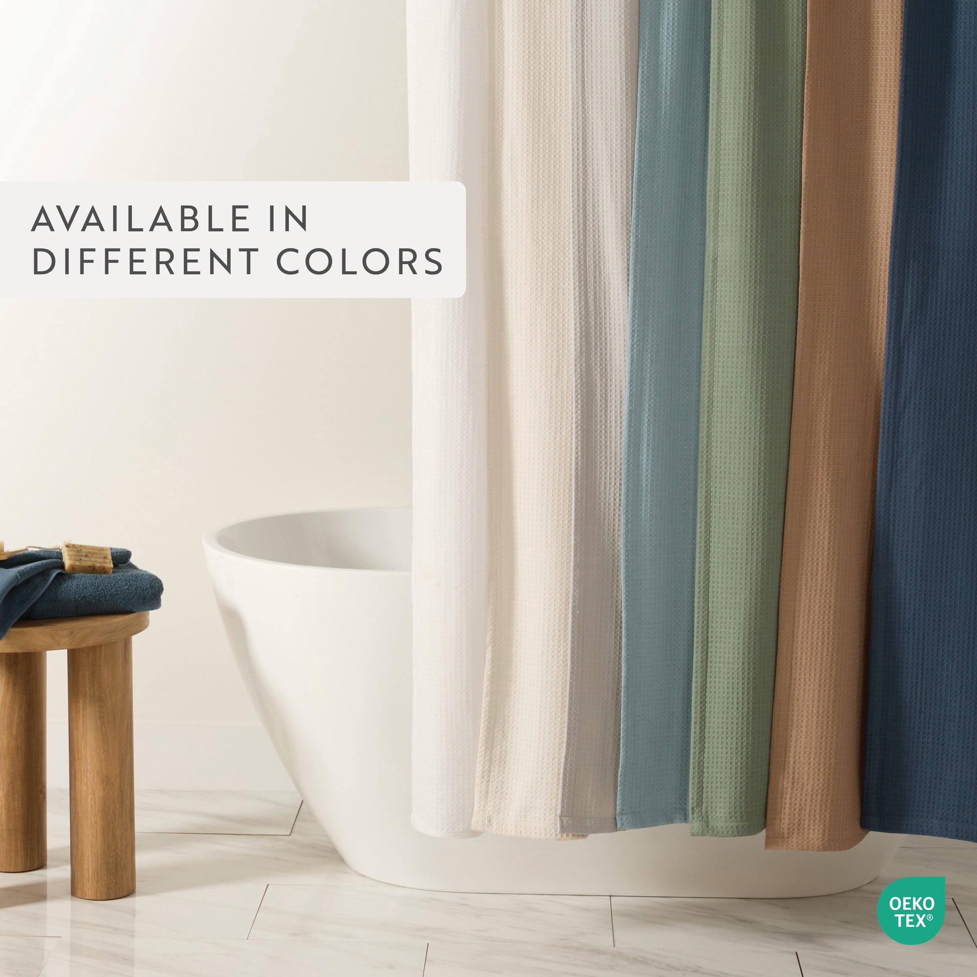 Cotton Blend Waffle Shower Curtain by Comfort Canopy, 72" x 72", Light Blue