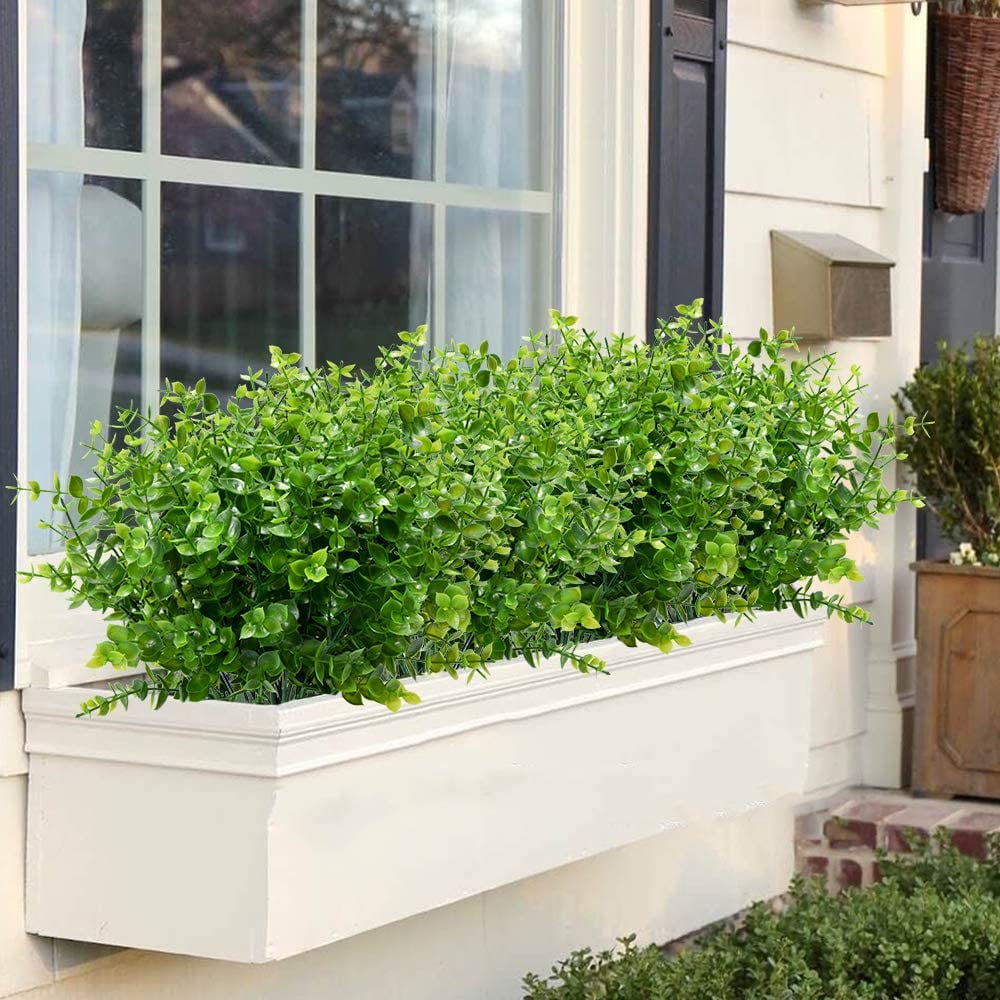 Viworld 6 Bundles Outdoor Artificial Flowers UV Resistant Fake Boxwood Plants, Faux Plastic Greenery for Indoor Outside Plants Garden Home Decor (Green)