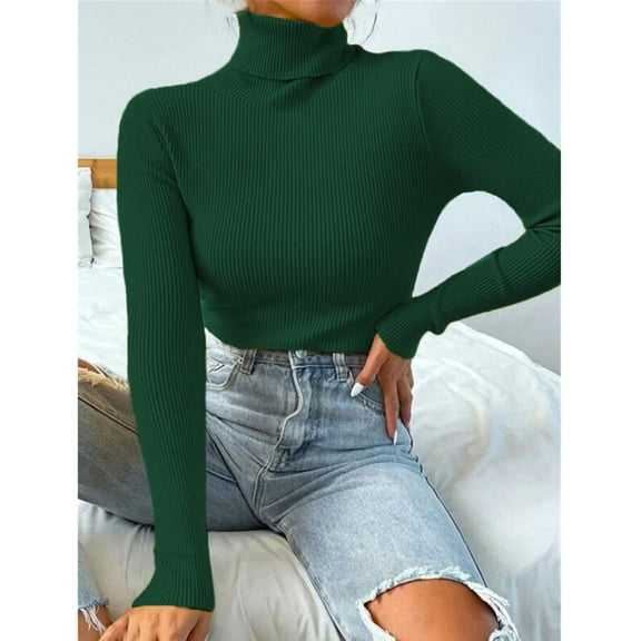 Sanbonepd Womens Cropped Sweaters Fall Winter Solid Turtleneck Pullover Slim Fit Knit Sweater