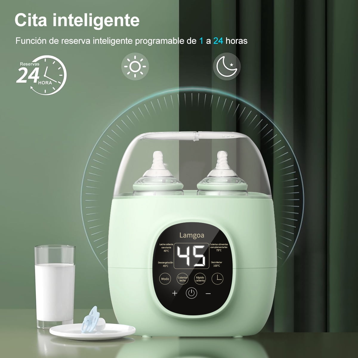 Baby Bottle Warmer, Bottle Sterilizer, 7-in-1 Fast Bottle Warmer Food Heater & Defros, Green