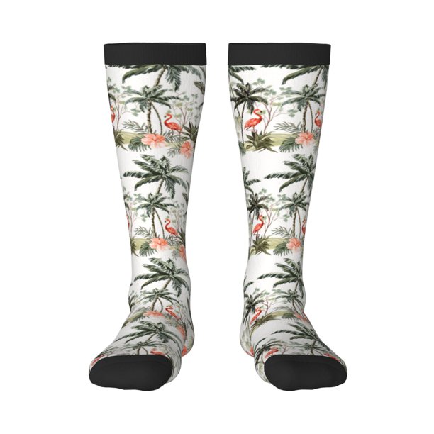 Balery Flamingo Palm Trees Calcetines novedosos Calcetines deportivos Calcetines hasta la rodilla Calcetines de algodón Calcetines originales y geniales