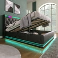 thumbnail image 6 of Euroco Upholstered Queen Size Platform Bed with Hydraulic Storage, 360 Surround LED Light PU Bed with USB Charging Station, Black, 6 of 18