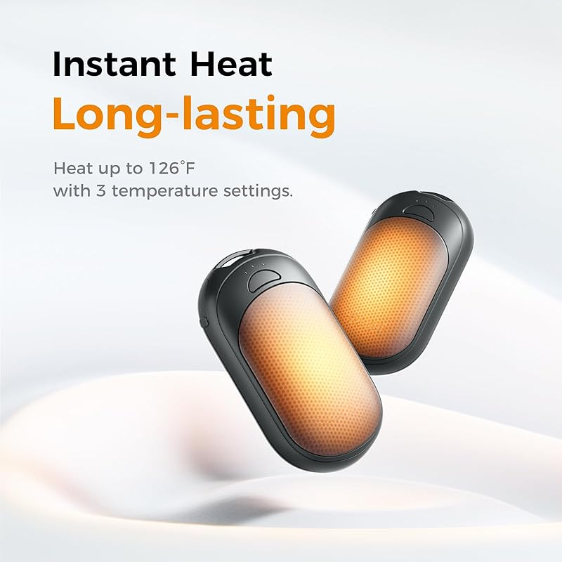 Magnetic Hand Warmers Rechargeable 2 Pack, Electric Hand Warmers with Smart Heating 3 Settings, Ultra Slim Portable Pocket Heater for Camping, Hunting,  Christmas Gifts for Men and Women（Black）