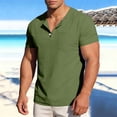 thumbnail image 3 of Ohufall Tee Shirts for Men Casual Cotton Linen Button Henley Tees Plus Size Lightweight Short Sleeve T-shirts, 3 of 8
