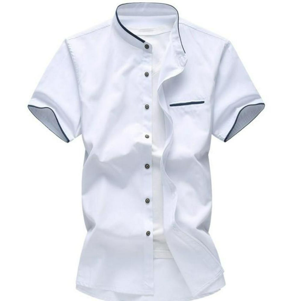 Generic - Mens White Stand Collar Shirt with Pocket Details - M ...