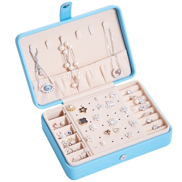 Wholesale Customizable Korean-Style Light Blue Leather Jewelry Organizer with Hook: Multi-Functional Storage Box for Earrings, Rings & Accessories, Durable with Button Design – Ideal for Weddings,