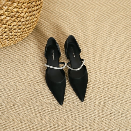 

SHYPM Women s Rhinestone Band Flat Sandals Pointed Toe Slip On D Orsay Shoes Comfy All-Match Dress Flats-36