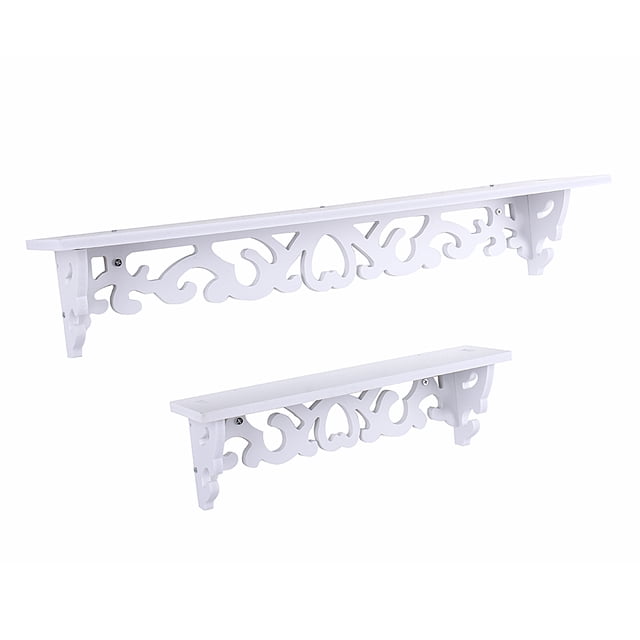 POCREATION White Wood Floating Display Shelves Wall Mount Storage Home Living Romm Decor