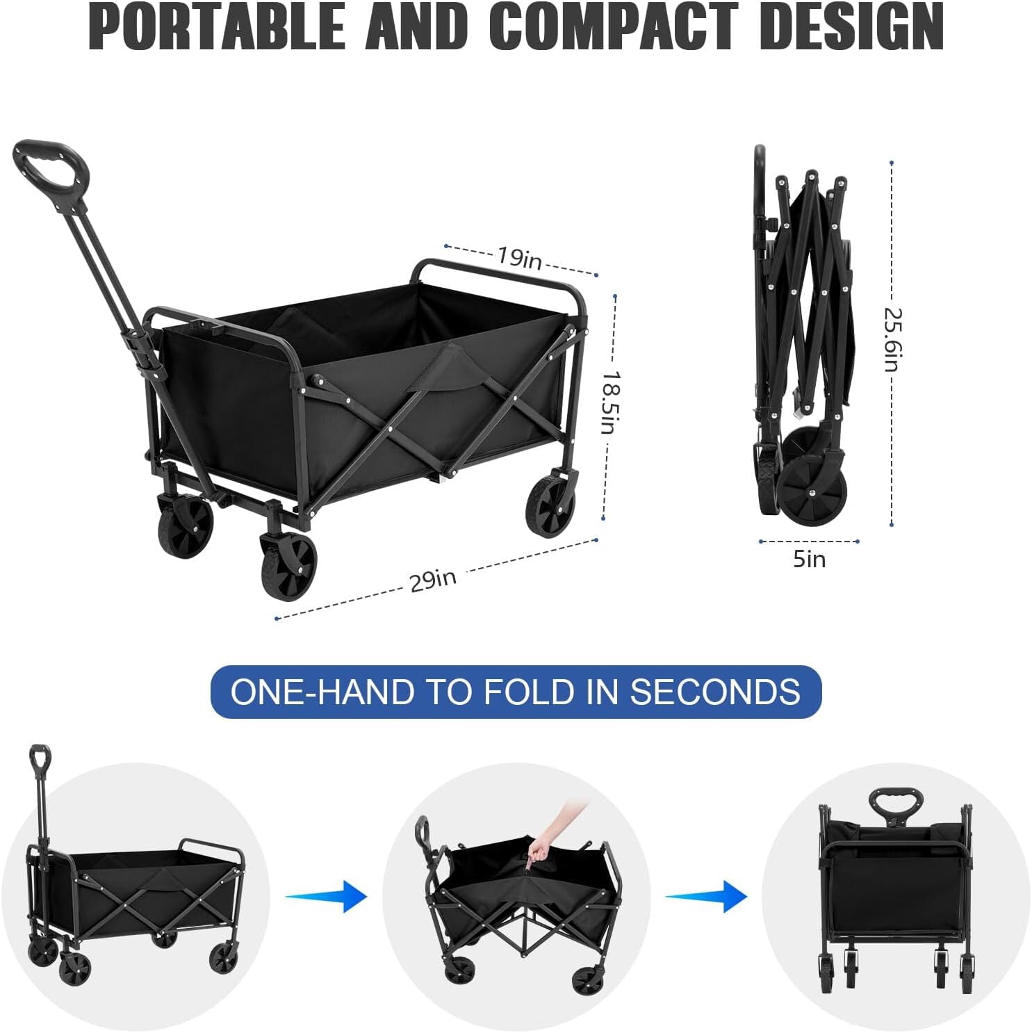 AENKYO Collapsible Folding Wagon, Heavy Duty Beach Cart, 220lb Weight Capacity for Sports and Camping