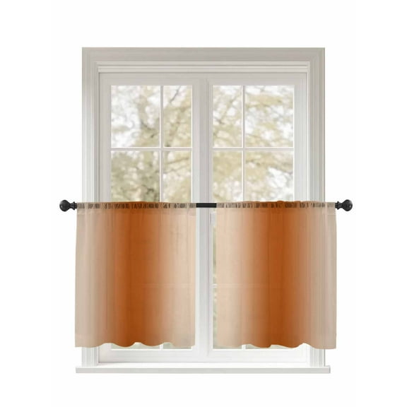 Burnt Orange Ombre Sheer Curtains 45 Inch Long 2 Panels, Gradient Color Light Filtering Rod Pocket Semi Sheer Curtains, Sheer Voile Drapes for Living Room Bedroom, 52"x45"