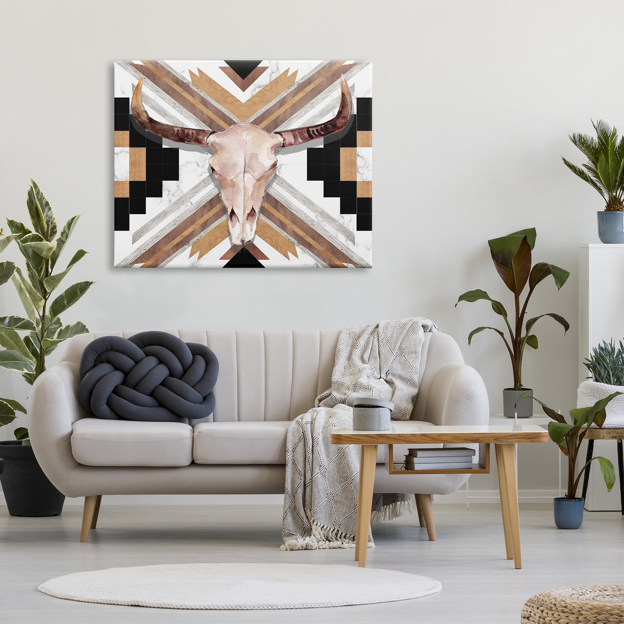 Design by Jennifer Paxton Parker Southwestern Santa Fe Wild Bull Skull Geometric Pattern 48 in x 36 in Painting Canvas Art Print, by Stupell Home Décor
