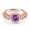 thumbnail image 2 of Gem Stone King 18K Rose Gold Plated Silver Purple Amethyst and White Moissanite Engagement Ring for Women (1.38 Cttw, Round 6MM, Gemstone February Birthstone, Size 7), 2 of 3
