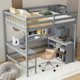 thumbnail image 2 of Euroco Wooden 2 Tiers 3 Drawers Loft Bed with Desk, Shelf and Storage, Gray, 2 of 17