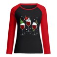 thumbnail image 4 of Red Wine Glass Christmas Sweatshirt for Women Raglan Long Sleeve Xmas Pullover Tops Color Block Shirt Blouse Tops, 4 of 6